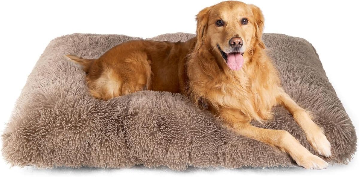 Fluffy Dog Crate Bed for Extra Large Dogs, Plush Faux Fur Pad, Calming Anti Anxiety XL Bed for Crate, Washable Soft Warm Dog Mat with Non-Slip Bottom - Size 60 cmL x 44 cmW