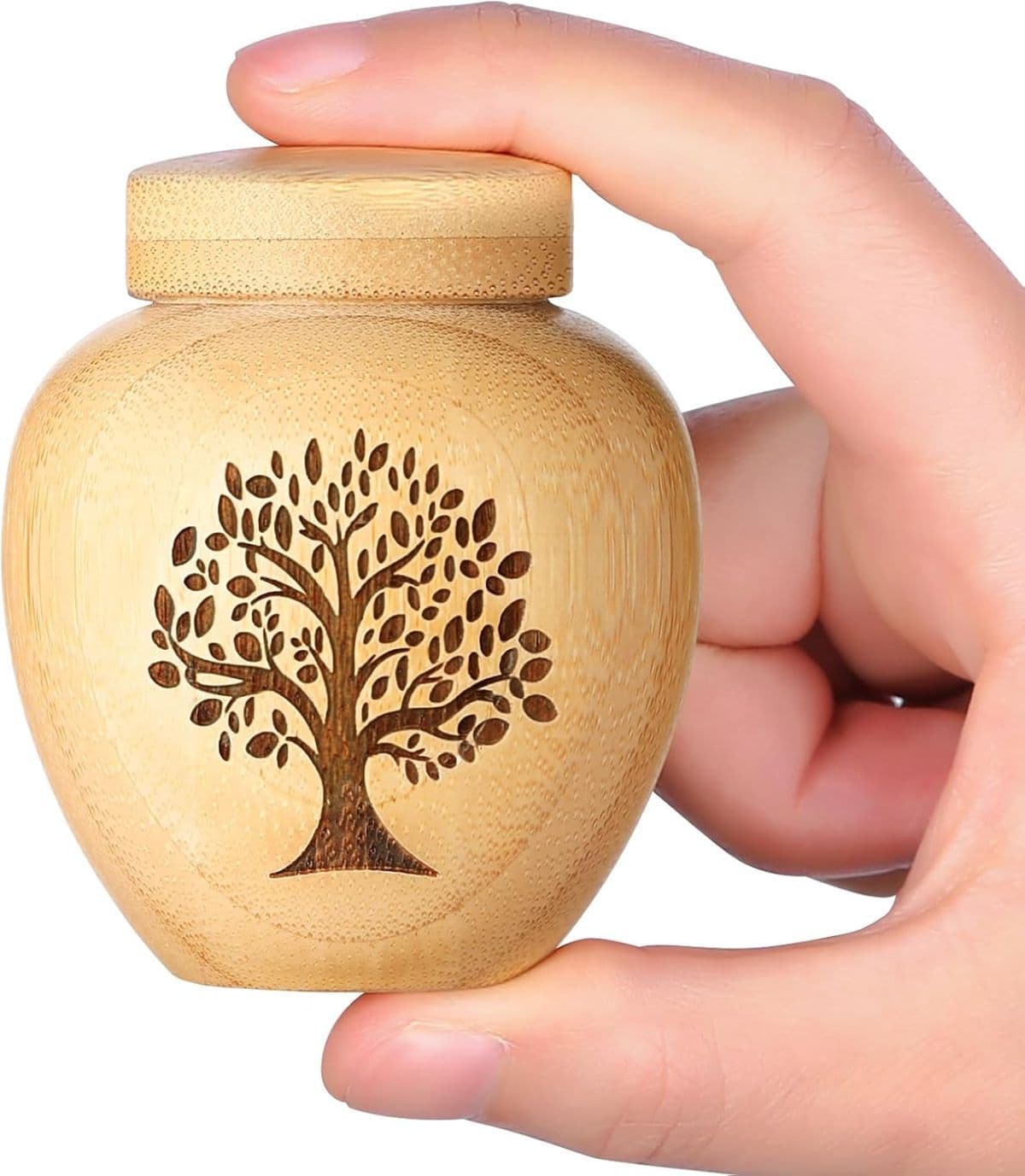 Small Urns for Keepsake Sharing Made of Bamboo, Mini Urn with Tree of Life Pattern Engraved Biodegradable Urn for Human Pet - Wood, photo 1 of 10