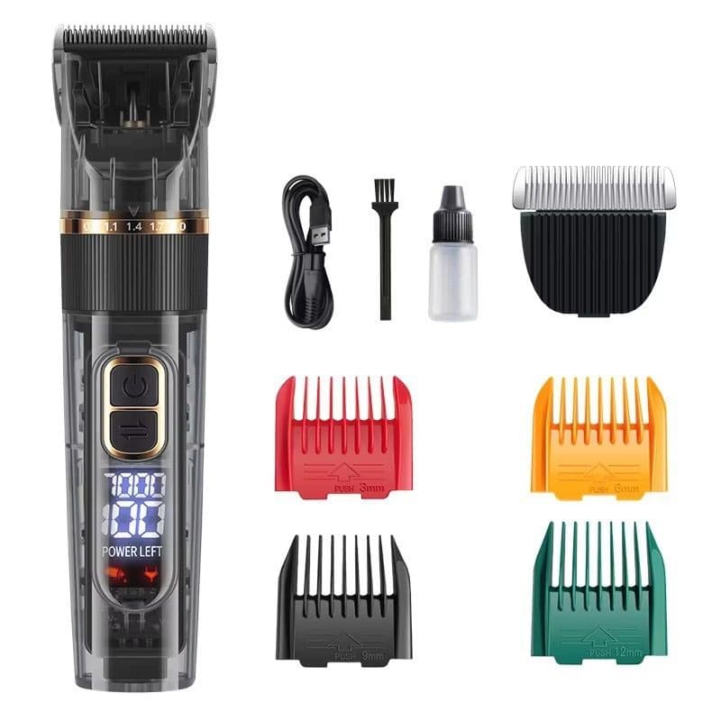 Rechargeable Pet Hair Clippers - 2000mAh Dog and Cat Grooming Trimmer with Transparent Housing, Smart Digital Display, Adjustable Cutting Length and Guide Combs