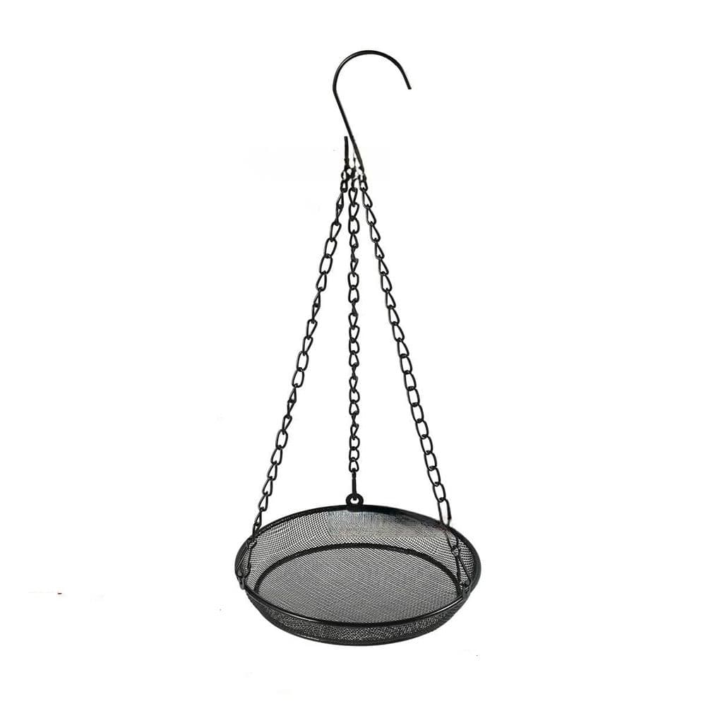 Hanging Bird Feeder, Bird Feeder Hanging for Garden Yard Outside Hanging Bird Feeder Tray Metal Mesh Platform Feeders for Birds, Black, photo 1 of 5