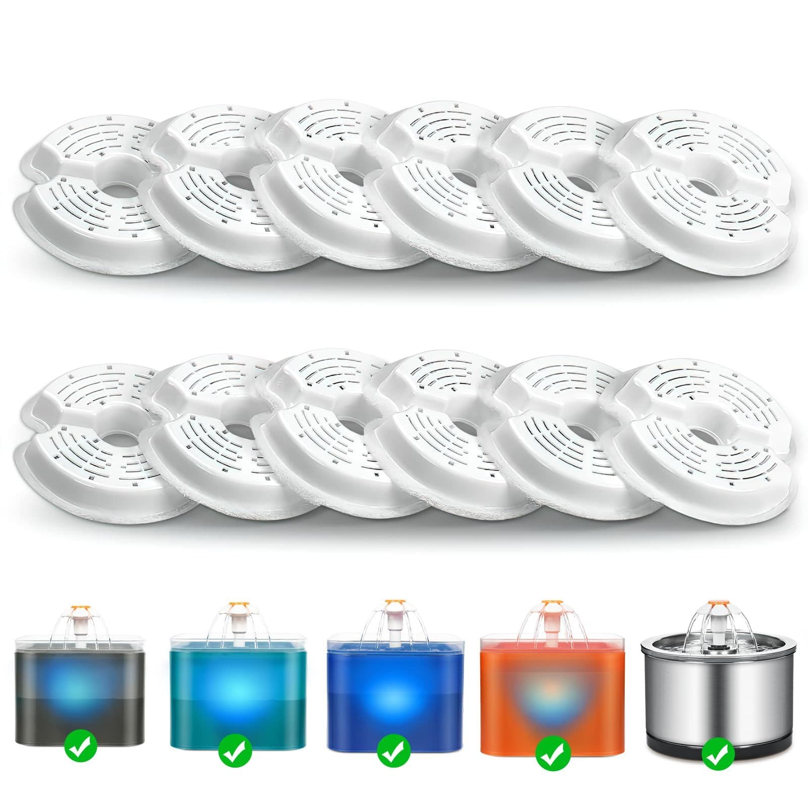 Filter 12 Pieces for 2.5L Cat Blossom Drinking Fountain,Suitable for Cats/Dogs,Stainless Steel Fountains, Triple Filtering Filter, photo 1 of 5