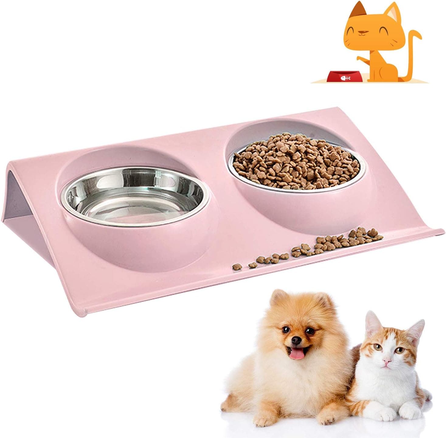 Cat food bowl, double cat food bowl, stainless steel cat bowl, non-slip, cat food bowls, stainless steel cat bowl set, cat food bowl, photo 1 of 9