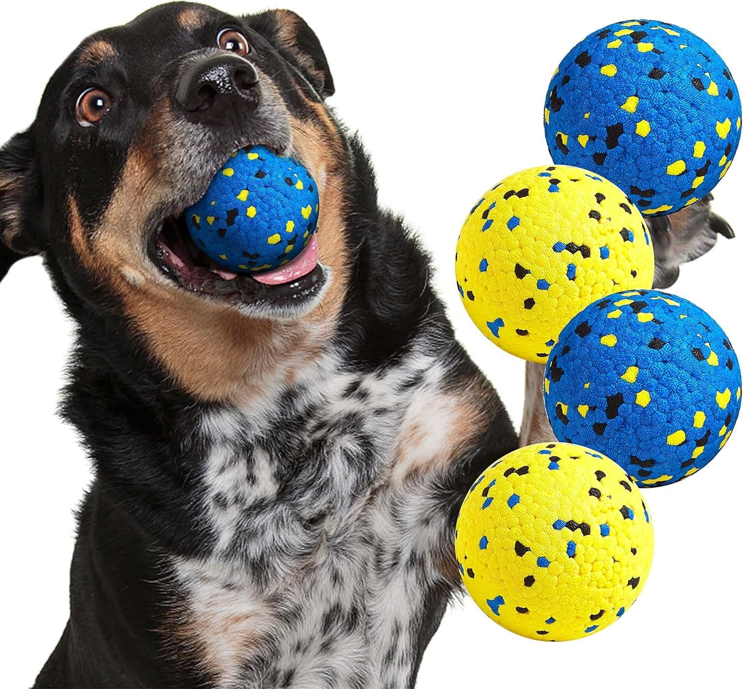 4 Piece Dog Chew Ball Set Blue and Yellow, photo 1 of 8