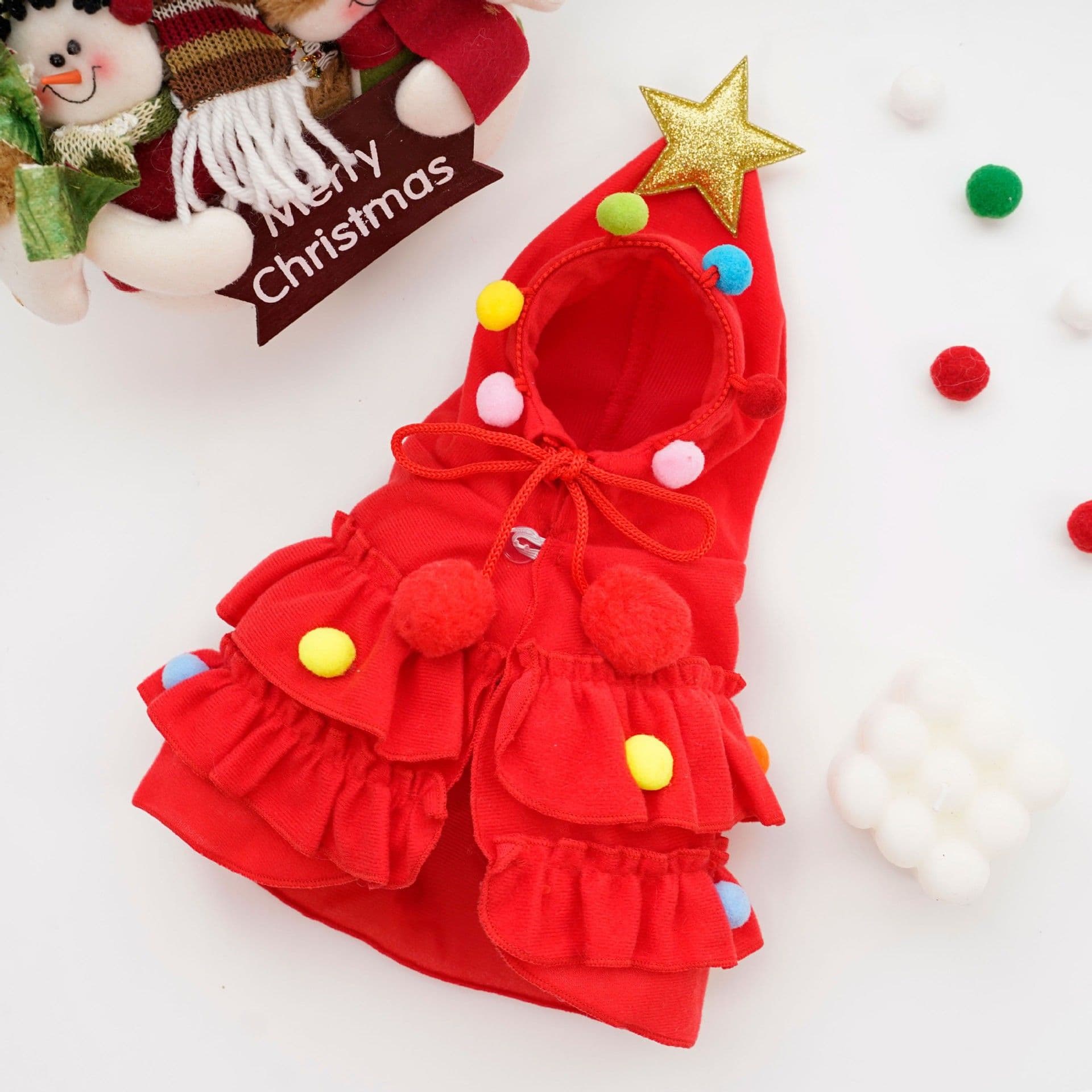 Christmas Pet Clothes Dog Cat Winter Cotton 144 cotton-padded coat - Christmas tree cloak Red, photo 1 of 10