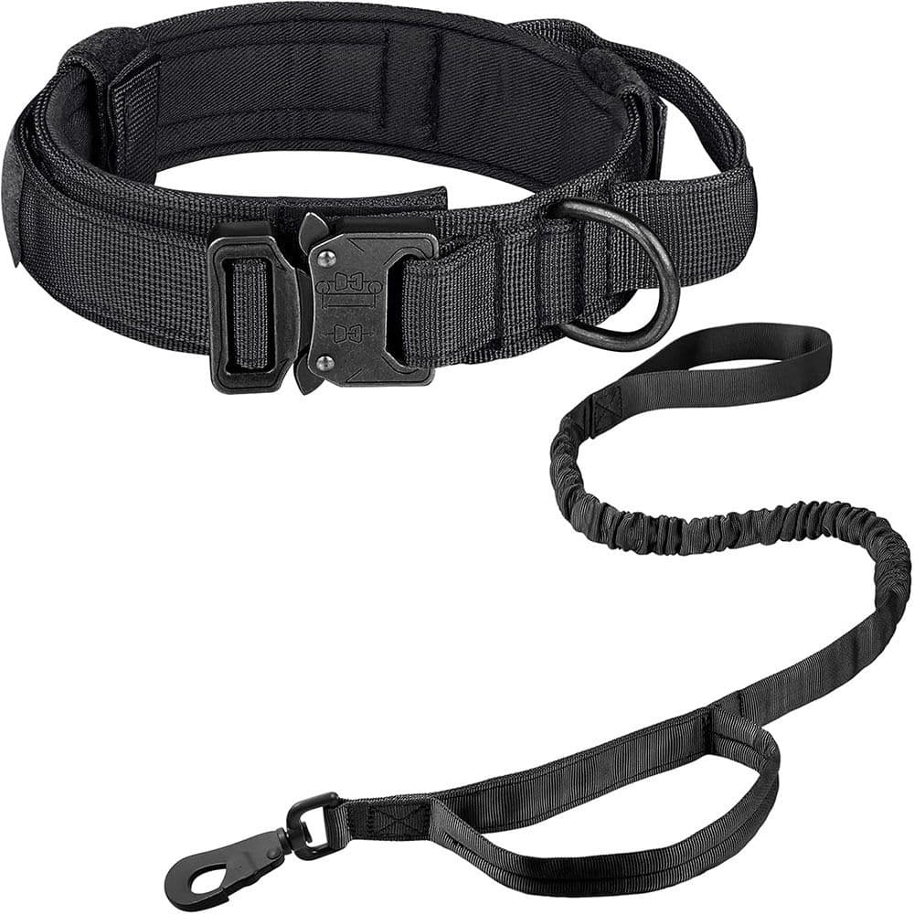 Tactical Dog Collar & Leash Set - Heavy Duty Training Collar with Matching Leash for Large Dogs - Adjustable Nylon Walking Set