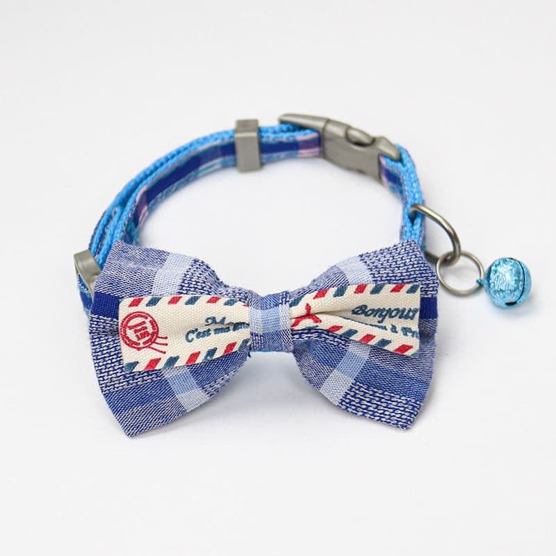 Zichen Plaid Bow Cat Collar with Bell Polyester