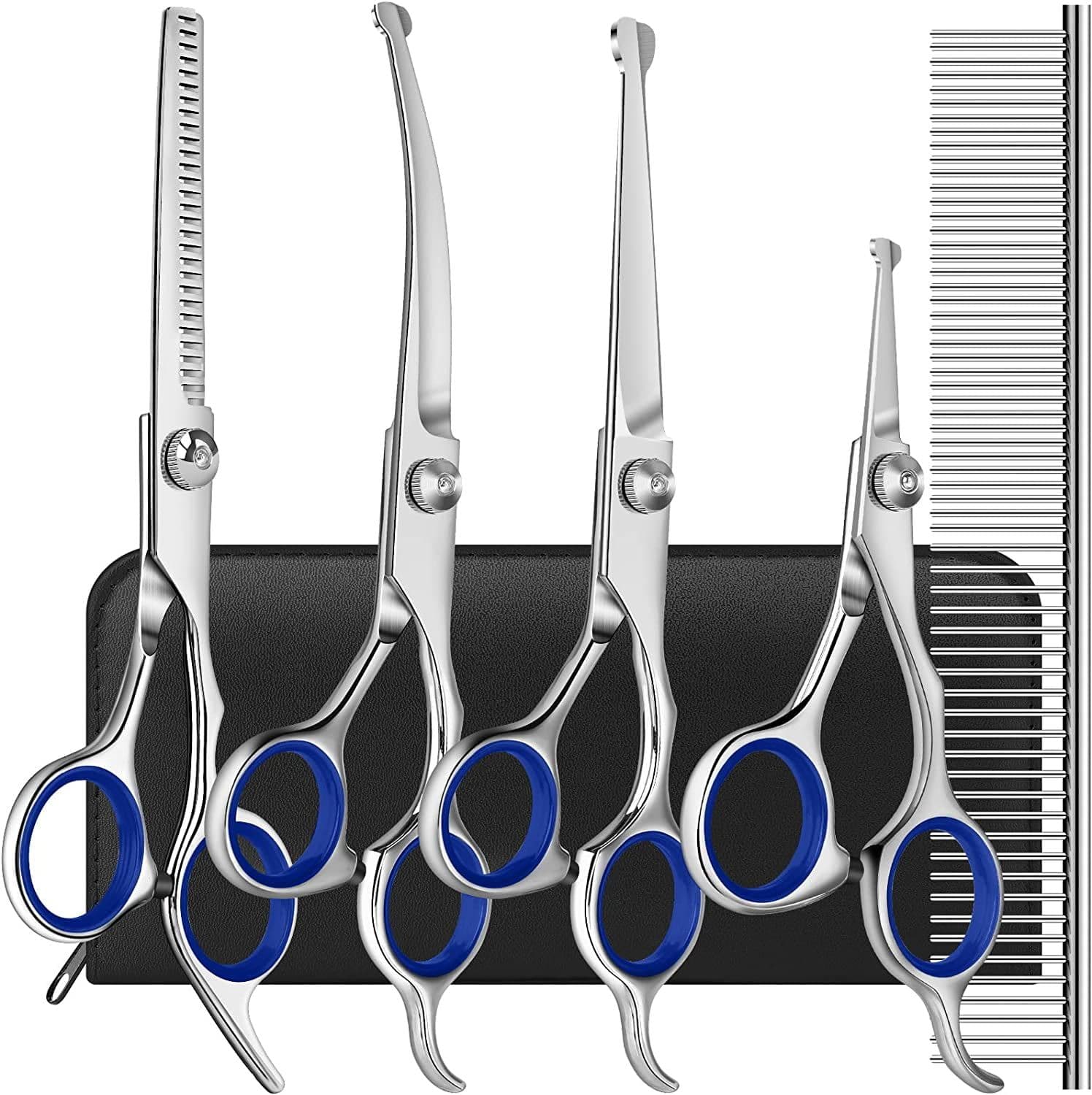 Professional Pet Dog Grooming Scissors Straight Curved Thinning Shear Tool Kit - Blue, photo 1 of 5