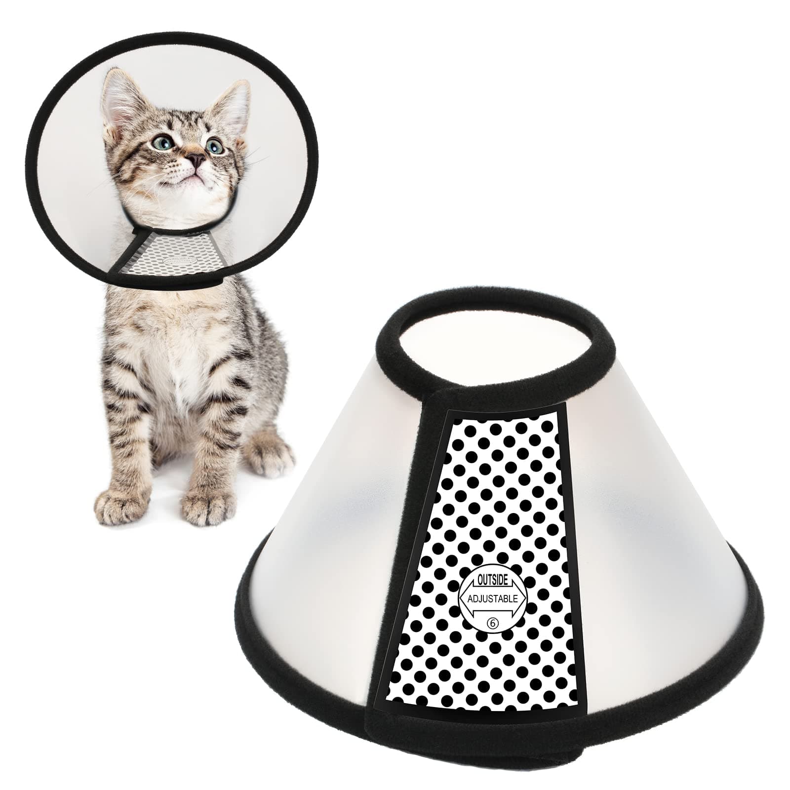 Adjustable Pet Recovery Cone with Soft Edge for Cats and Small Dogs, Anti-Lick Collar for Post-Operation Care, Transparent
