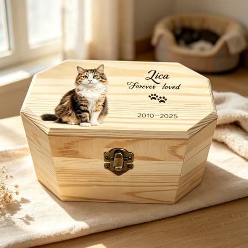 Personalized Wooden Pet Urn for Dog Cat Ashes, Custom Photo Engraved Memorial Keepsake Box with Name & Dates, Handmade Solid Wood Cremation Urn for Pet Loss Tribute - Wood, photo 1 of 10