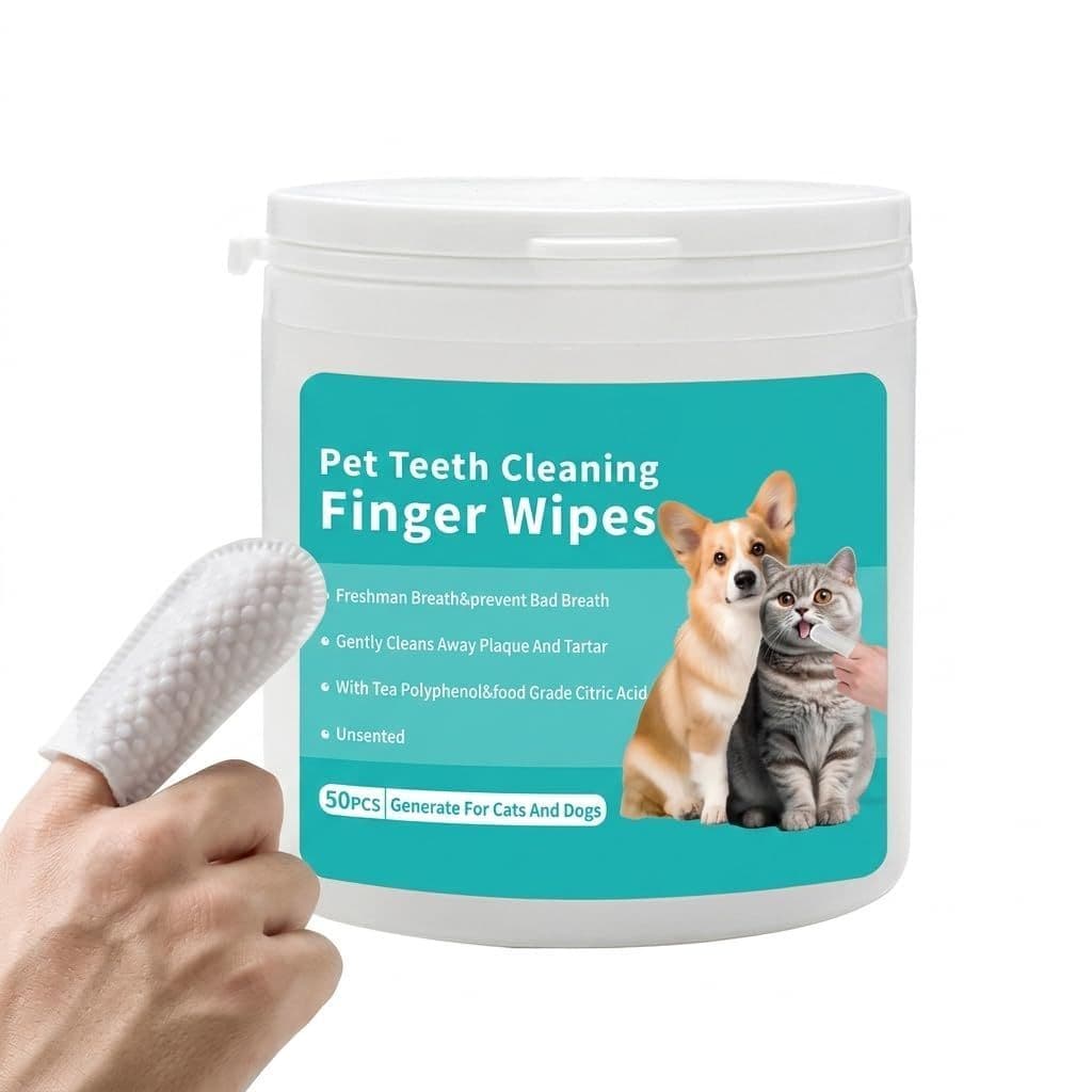 Pet Teeth Cleaning Finger Wipes for Dogs & Cats, Gentle Daily Oral Care Dental Wipes Helps Reduce Plaque Tartar & Freshens Breath, Dog Toothbrush Alternative for Puppies, Kittens & All Breeds,50 Count, photo 1 of 7