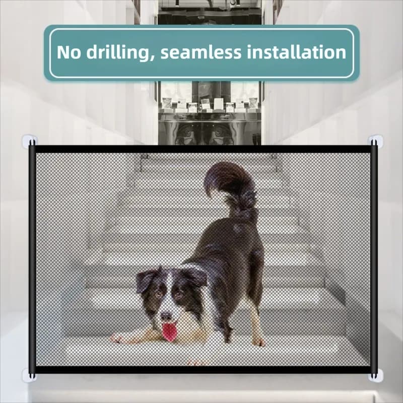 2-Pack Extra Wide Black No-Drill Pet Safety Barrier(180x72cm) With Hooks - Portable Mesh Dog Gate for Doorways, Stairs and Hallways, Easy Installation and Wall-Friendly, photo 1 of 5