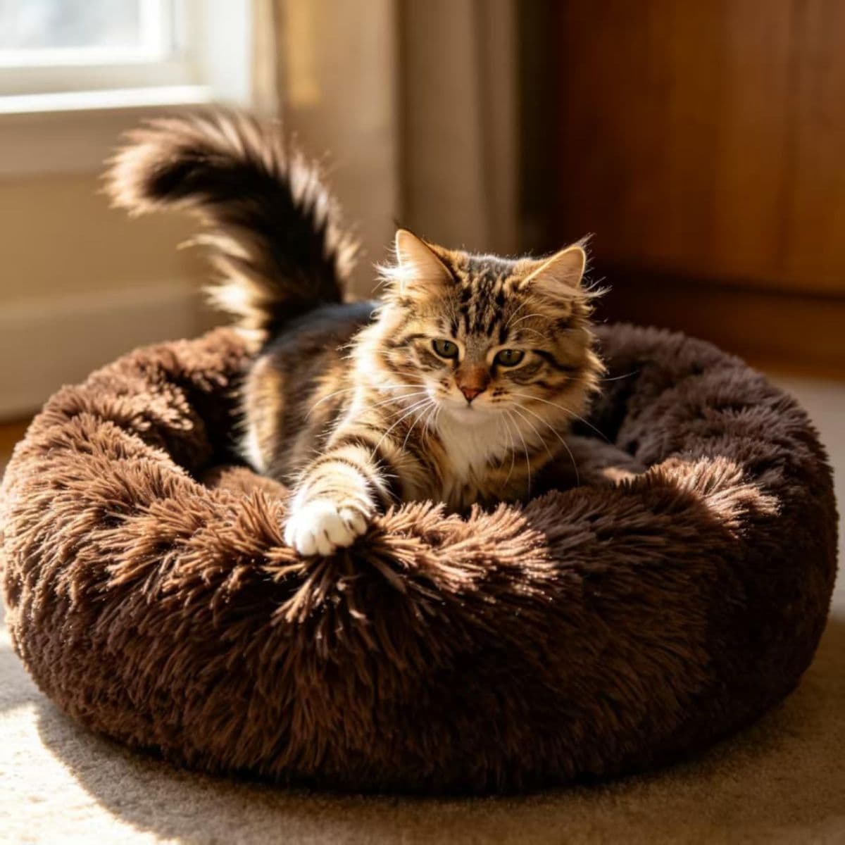Cat Bed Fluffy Cat Bed Round Cat Bed Cat Furniture Cat Comfort Cat Sleeping Bed