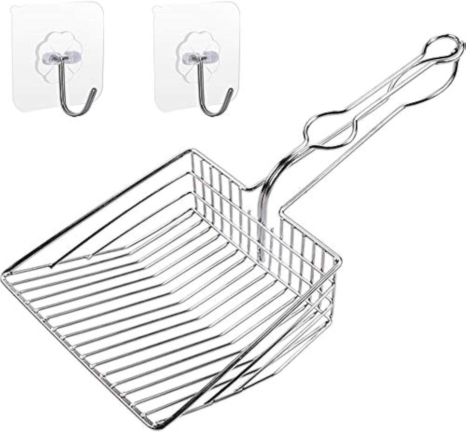 Metal Cat Litter Scoop, Fast and Clean Clumping Kitty Litter Scooper with Holder, Flat Ledging Edge, Large Solid and Comfy! All Metal Fun Maker, Say No to Dirty and Loose Handle,1+2pcs, photo 1 of 8