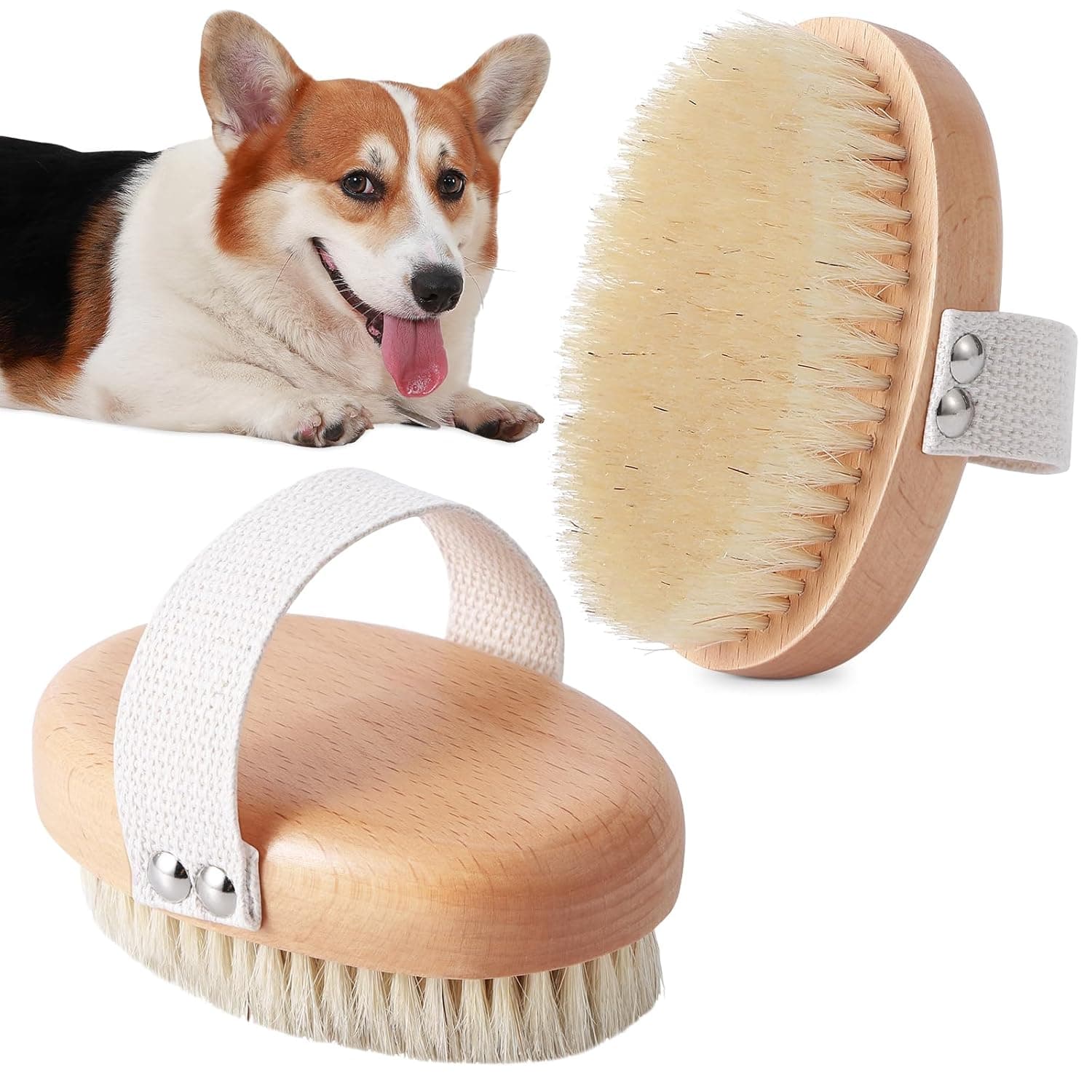 Soft Boar Bristle Pet Palm Brush for Short Haired Dogs and Cats with Band, Reduce Shedding, Ergonomic Dog Brush, Easy to Hold and Reduces Stress On Your Wrist | Ideal for Daily Grooming, photo 1 of 6