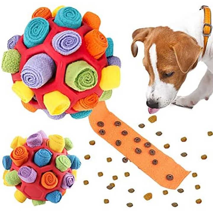 Strips Of Fabric Interactive Pet Snuffle Ball - Treat-Dispensing Toy for Dogs and Cats, 20 cm TPR and Felt Fabric for Mental Stimulation