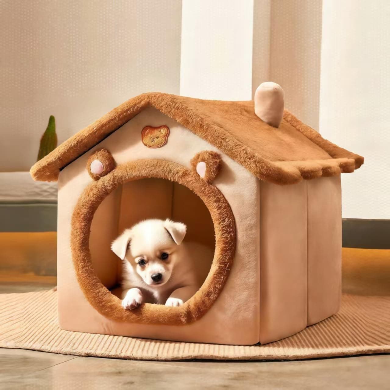 Cozy Pet Cave Bed for Cats and Small Dogs – Soft, Warm, and Washable Faux Fur Nest with Removable Cushion, Perfect Winter Sleeping Hut for Your Furry Friend’s Comfort and Safety, photo 1 of 10