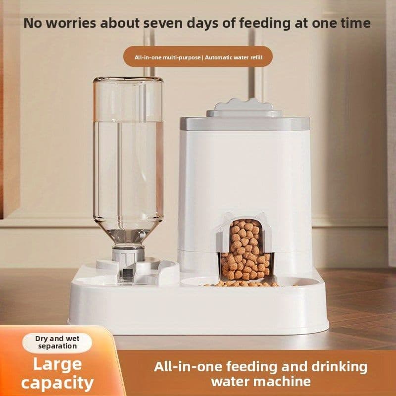 Automatic Pet Feeder and Water Dispenser Combo, 7-Day Capacity for Cats and Small Dogs, Self-Refilling Water Bowl with Gravity Flow, No Battery Needed, Modern White Design with Sturdy Base, photo 1 of 10