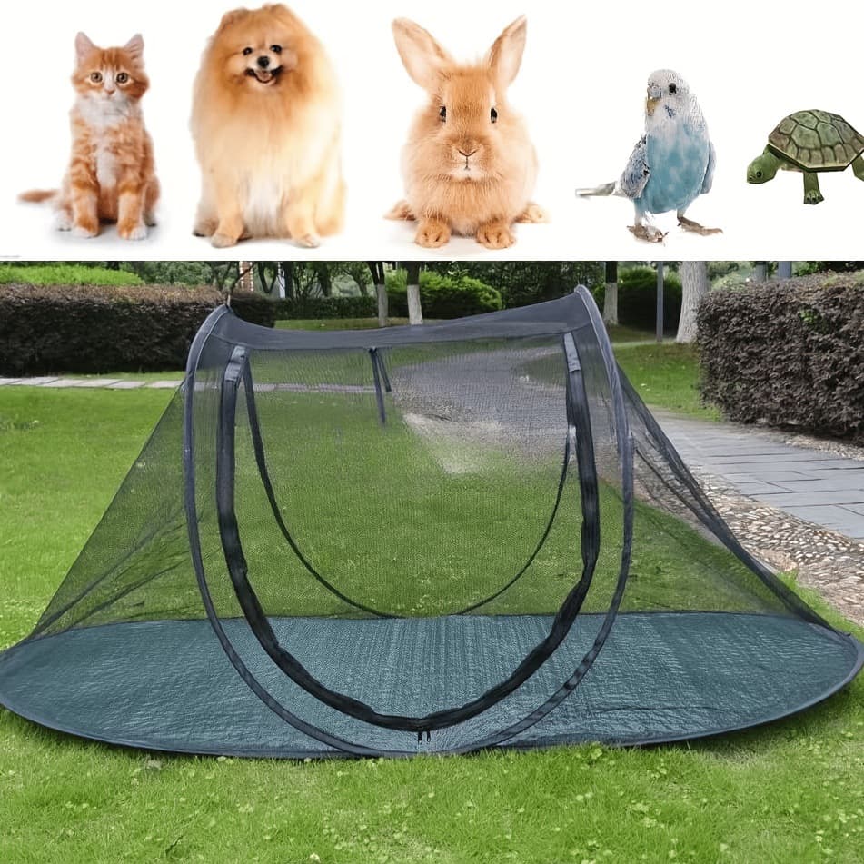 Black Portable Pop-Up Pet Tent - Lightweight Foldable Outdoor Enclosure for Dogs & Cats, Breathable Mesh Travel Kennel, photo 1 of 8