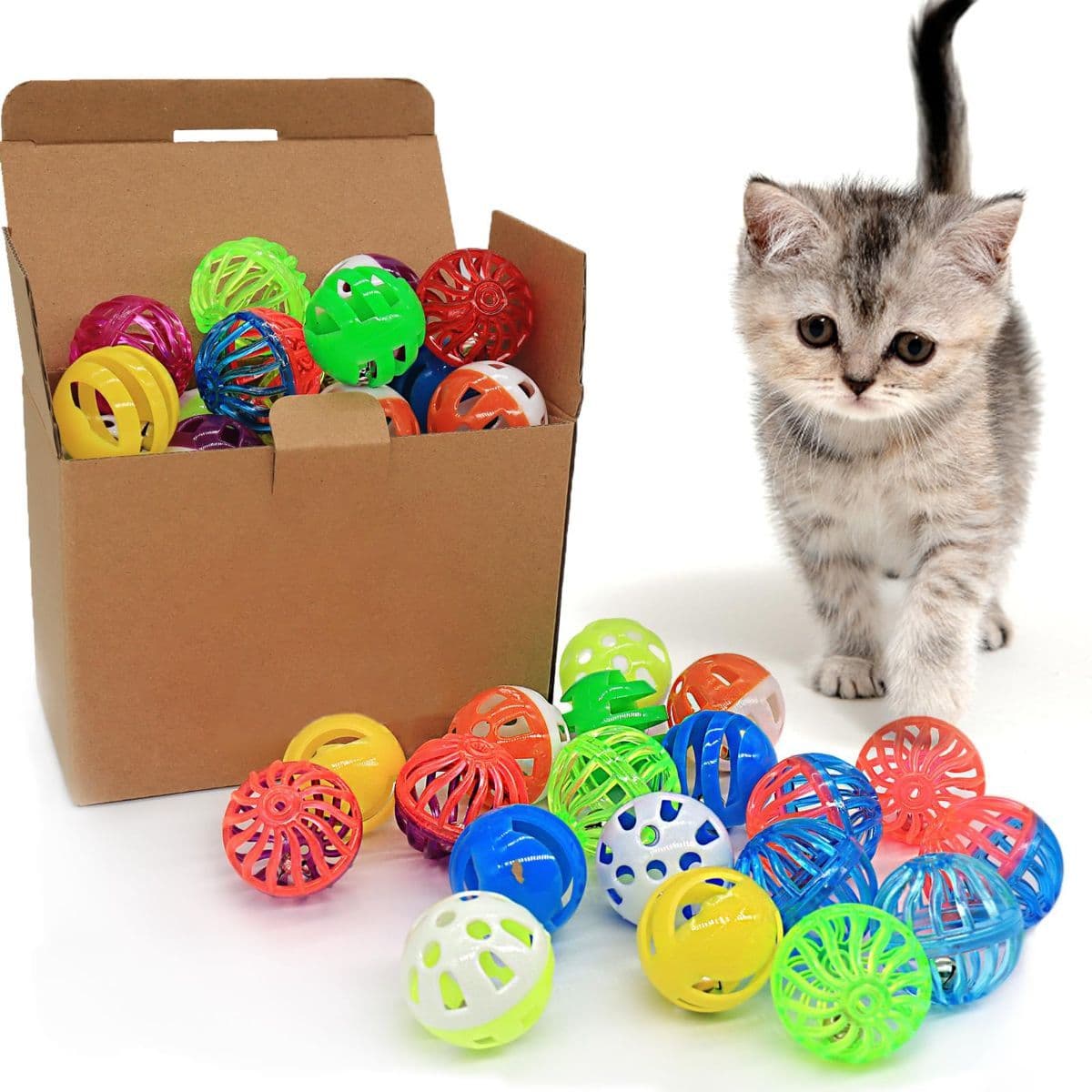 24-Piece Cat Toys Bell Ball Cat Toys Interactive Cat Toys Kitten Toys Colorful,Random color, photo 1 of 6