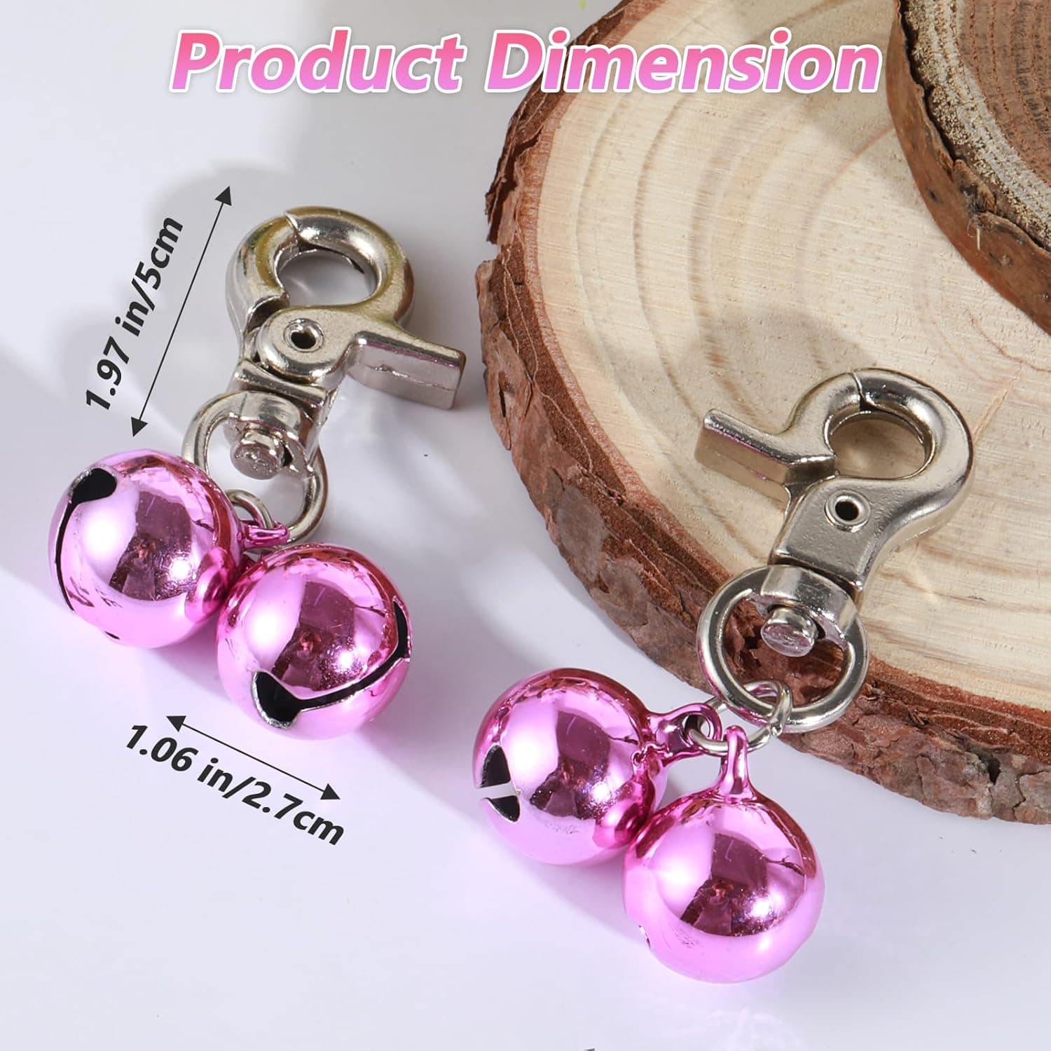 2 PCS Pet Bells for Collar Small Bell for Dog Cat Collar Bells Only Loud Training Pendant Accessories Stainless Steel Collars Charm with Heavy Duty Snap Clips for Dogs Kitty Puppy Pet (Purple), photo 1 of 6