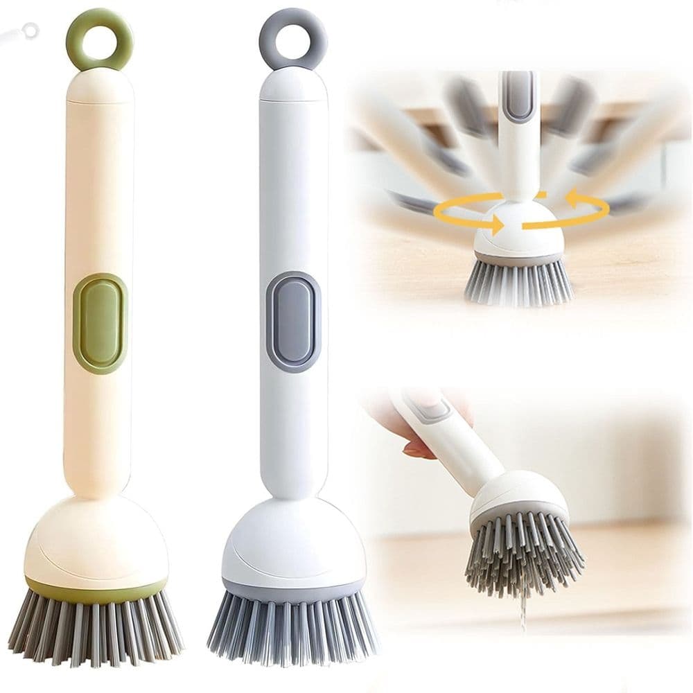Adjustable Cleaning Brush with Liquid Dispenser, 6-Level Adjustable Handle & Refillable PET Scrub Head, Smooth Soap Dispensing, Scratch-Free for Kitchen, photo 1 of 5