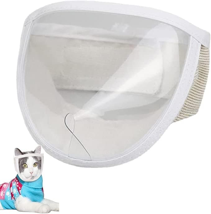Cat Face Guard - Transparent Cat Grooming Muzzle with A Blowhole - Cotton Pet Mouth Cover Protective Cover Adjustable for Nail Trimming Bathing Grooming Cat Muzzle for Grooming (S), photo 1 of 6