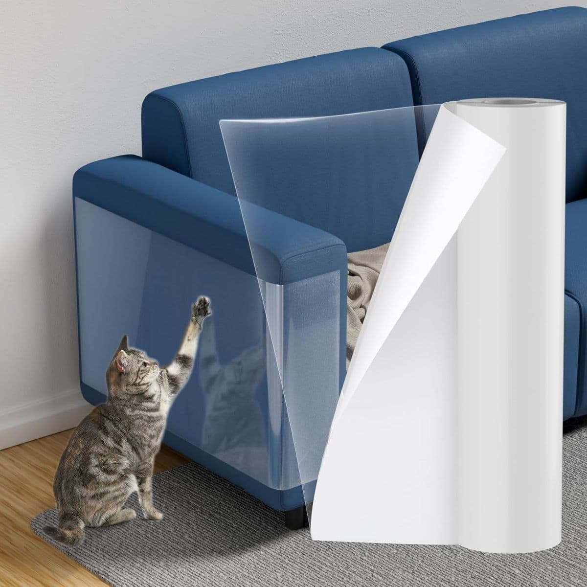 Anti Cat Scratch Furniture Protector Clear Viny | Couch Protector from Cat Claws Thicken - Single Sided Sticky Flexible Dog Tape for Furniture, for Couch Corner Door Walls Bed - Clear, photo 1 of 10