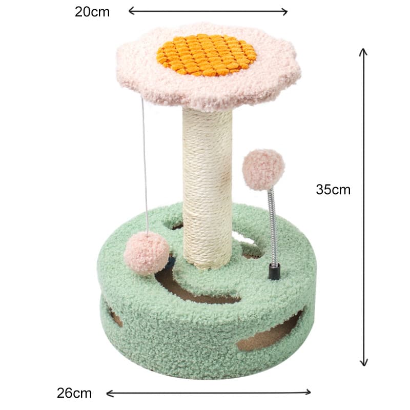 Interactive Cat Scratching Post with Playful Ball Toys, Flower Design - 35cm Height, 26cm Base