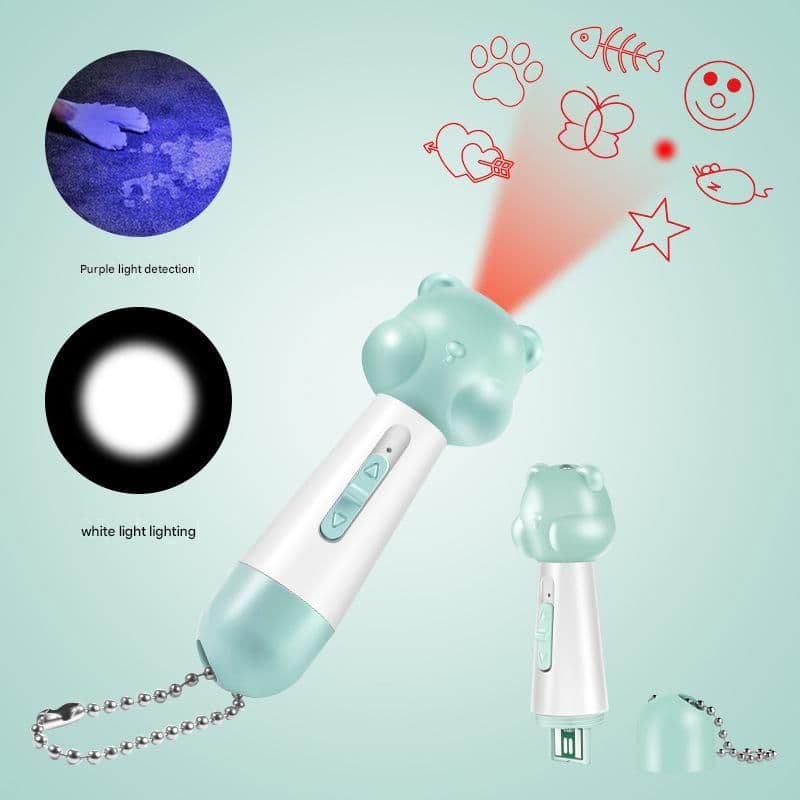 Bear Laser Cat Toy Set - 2 Piece USB Rechargeable Multi Pattern Laser Pointer with UV and White Light for Cats