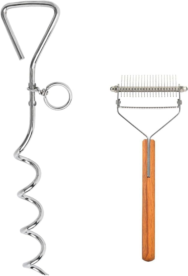 Dog Tie-Out Stake and 2-in-1 Shedding Grooming Tool, photo 1 of 8