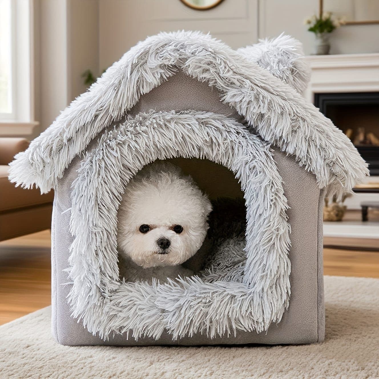 Plush Pet House with Detachable Cushion – Cozy, Warm, and Stylish Indoor Cat or Small Dog Bed – Soft Faux Fur Hideaway with Doorway – Perfect for Year-Round Comfort and Relaxation,), photo 1 of 10