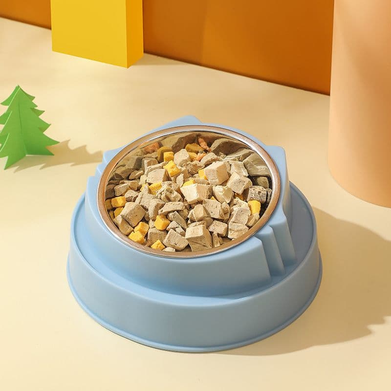 Stainless Steel Cat Food Bowl with Cat Face Design Raised Pet Feeding Bowl
