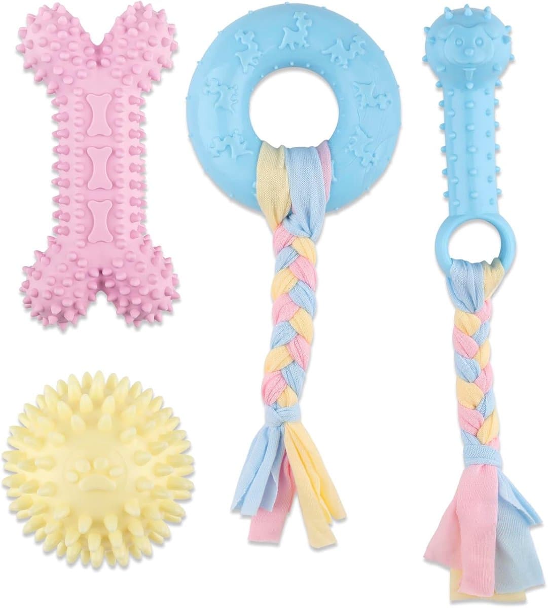 4 PCS Puppy Chew Toys - Relieves teething - Soft rubber & rope toys - Durable and interactive - Suitable for small dog breeds, photo 1 of 5