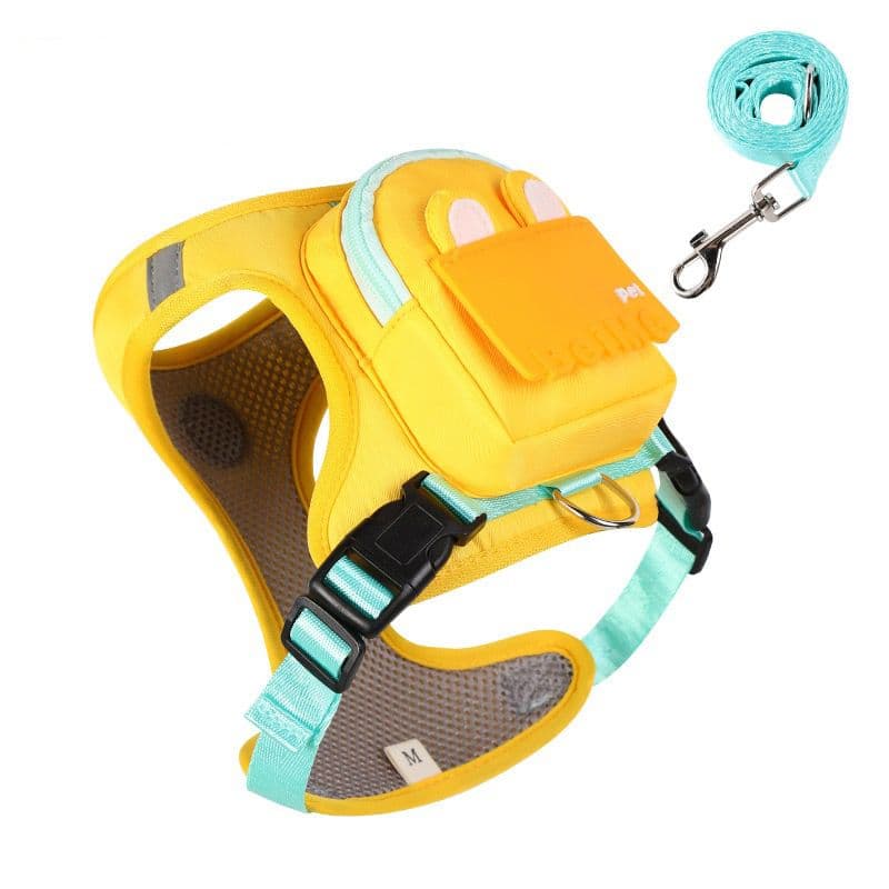 Stylish Color-Block Dog Backpack Harness with Built-in Poop Bag Dispenser – No-Pull Vest Design, Breathable Mesh Interior, and Matching 1.5m Leash for Fun-Filled Daily Walks and Outdoor Mini Adventures,), photo 1 of 10