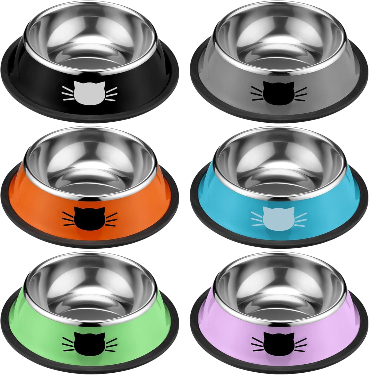 6 Pcs Cat Bowls for Food and Water Dishes Stainless Steel Pet 7 oz Anti Slip Metal Dish with Removable Rubber Base Thick Feeding Indoor Kitten Small Dog(Classic Color) Classic Color, photo 1 of 7