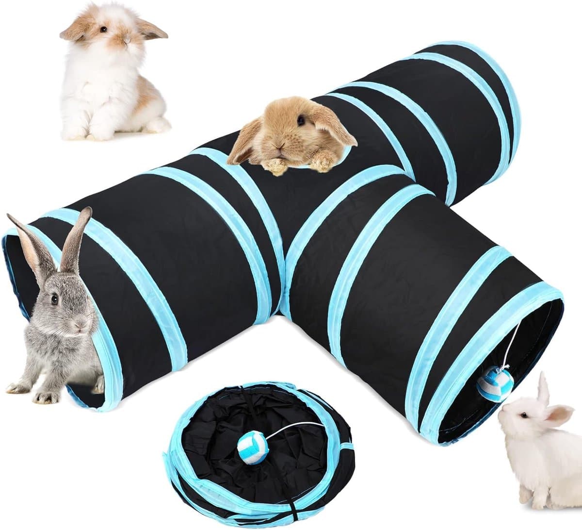 Cat Tunnel - 3 Passages - Play Tunnel for Animals - Cat Tunnel with Play Ball - Cat Tunnel - Cat House - Cat Play Tunnel - Rabbit Tunnel - Crawl Tunnel - Cat Toys - Blue, photo 1 of 5