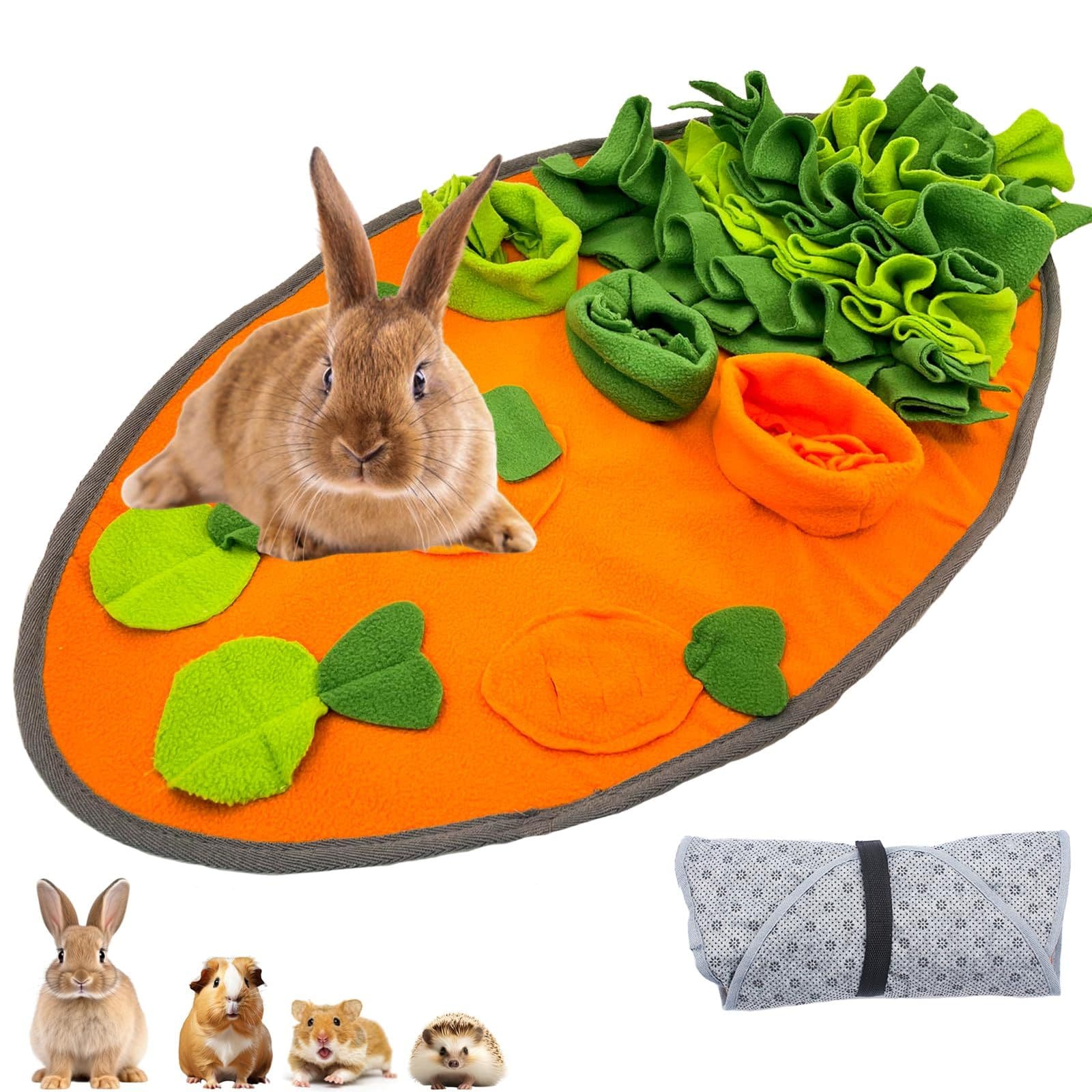 76 x 41 cm Large Rabbit Foraging Mat Toys with Fixing Handle, Washable Polar Fleece Feeding Mat Fun Interaction Treat Dispenser, photo 1 of 5