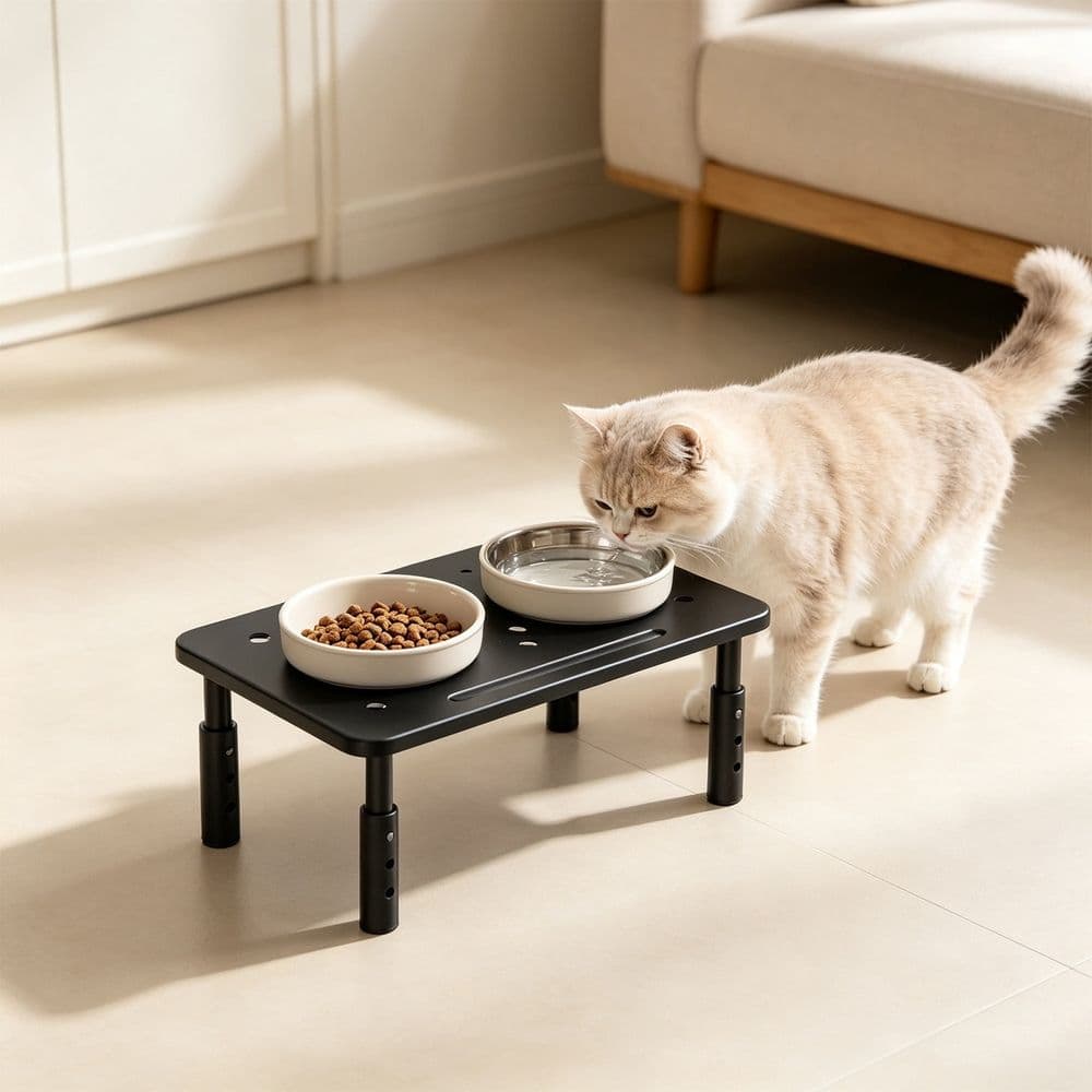 3 Height Adjustable Pet Feeder Stand Increase Cats Food Stand Cats Food Rack Non Slide Pet Feeding Station For Cats Small Medium Dogs, Metal Pet Feeder Stand, Pet Feeder Stand, Black, photo 1 of 5