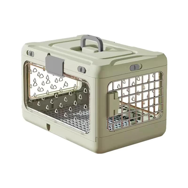 Green Collapsible Pet Carrier Crate - Foldable Travel Airline Dog & Cat Kennel with Transparent Windows, photo 1 of 4
