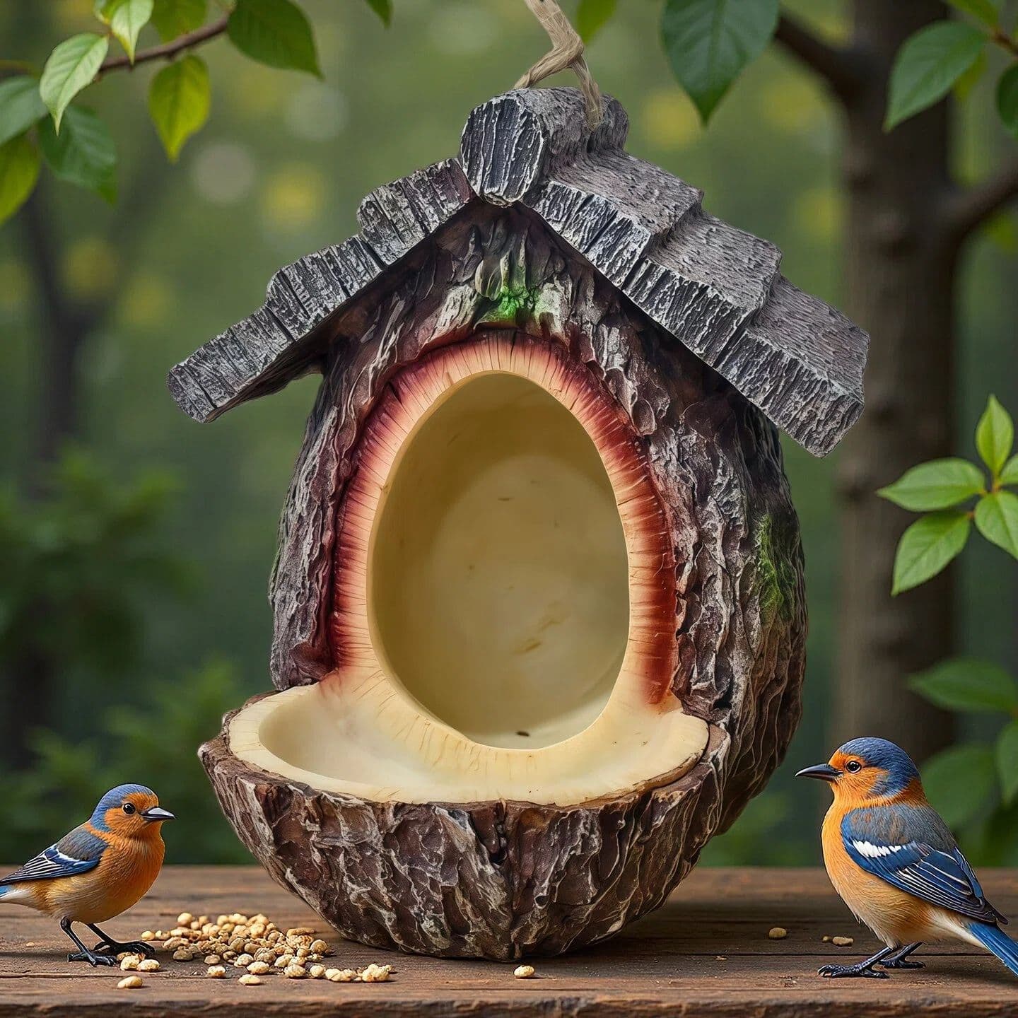European-Style Fairy House Bird Feeder - Weather-Resistant Resin Hanging Log Cabin Bird Station & Garden Ornament, photo 1 of 2