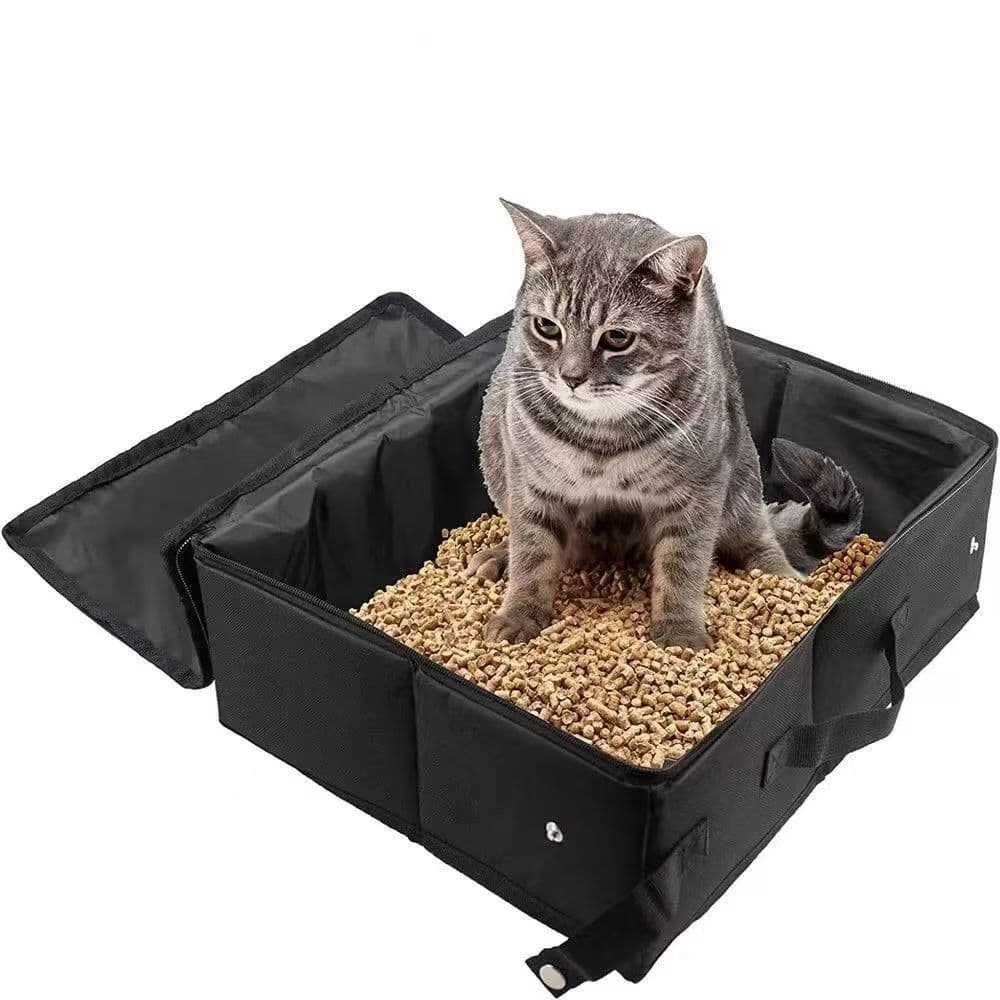 Portable Foldable Cat Litter Box - Waterproof Travel Litter Pan for Cats