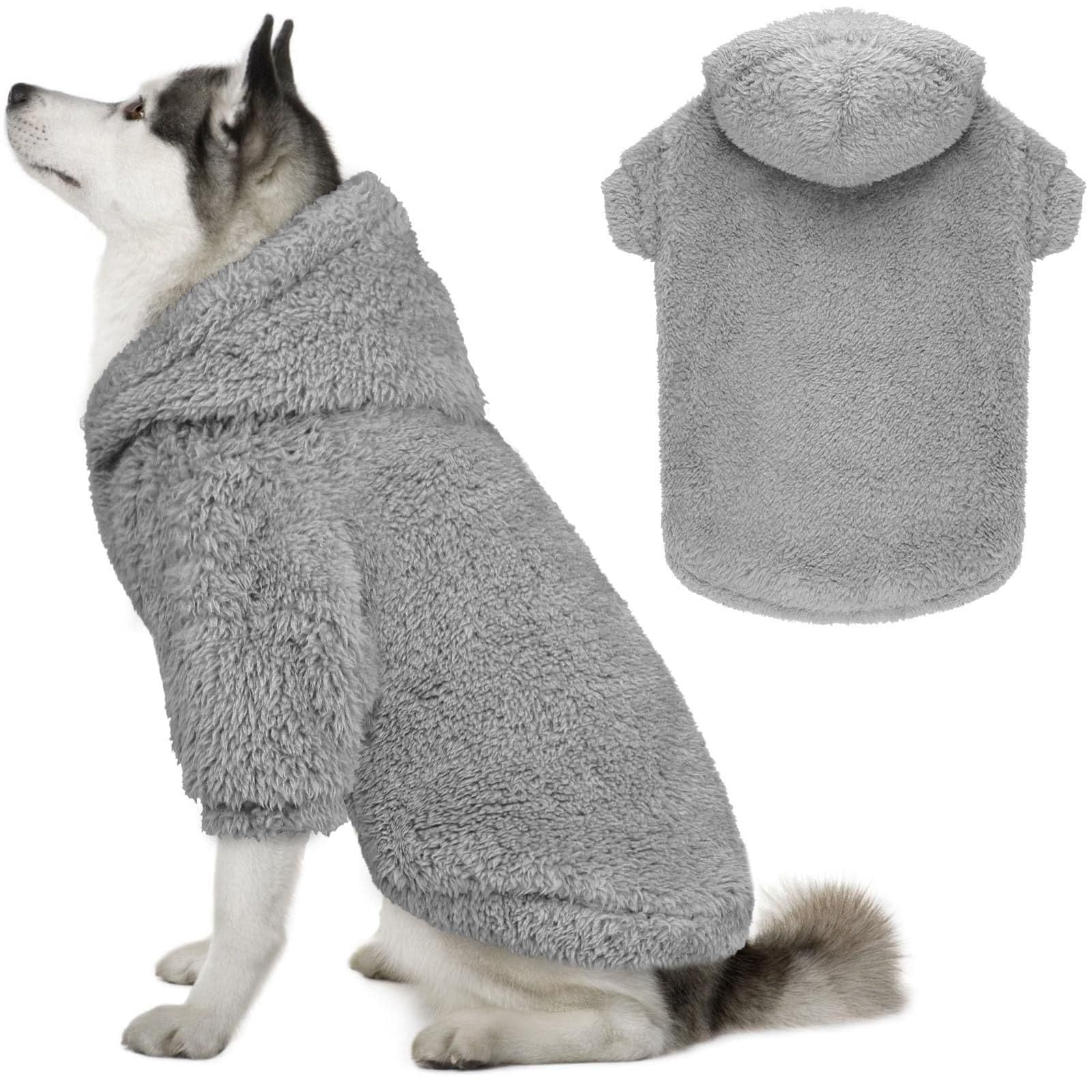 Dog Hoodie Double Sided Fleece Coat Gray Warm Jacket for Dogs