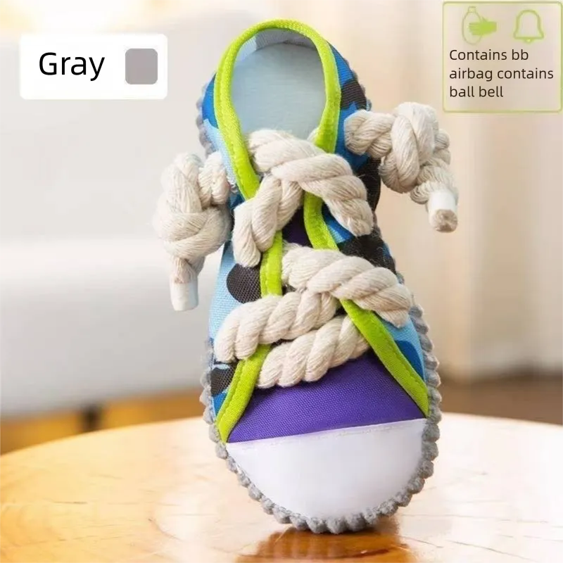 Squeaky Canvas Shoe Dog Toy - Durable Realistic Sneaker Design for Chewing and Teething, Interactive Boredom Buster with Built-in Squeaker, Daily Play and Training Solution for Pets