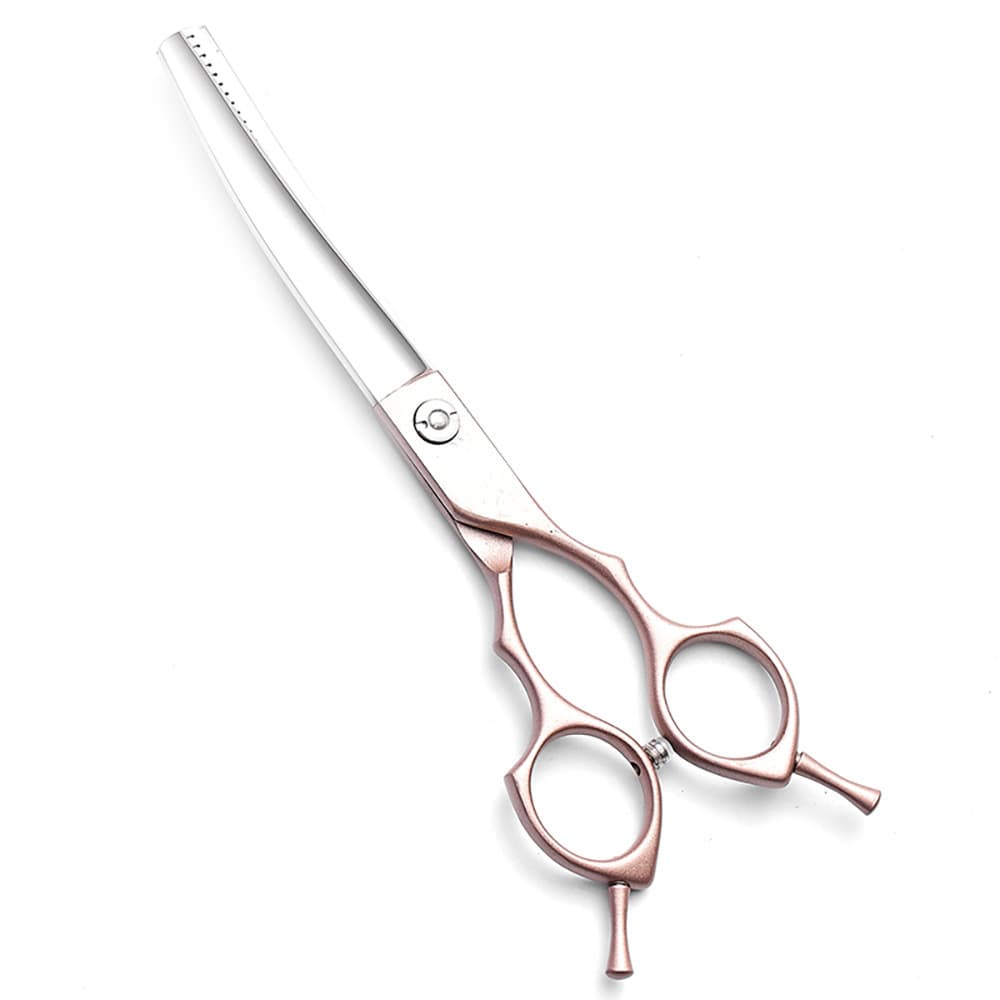 Rose Gold and Silver Professional 17 cm CURVED Pet Grooming Blending Shears - 38-Tooth Stainless Steel Fluffy Finish Scissors for Dogs & Cats, photo 1 of 3