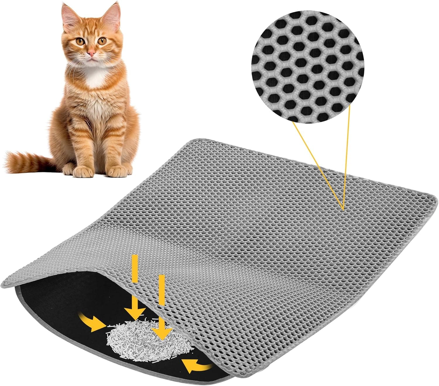 Cat Litter Mat ,60x45cm Double-Layer Honeycomb Design, Waterproof & Urine-Proof, Traps Litter to Keep Floors Clean, photo 1 of 10