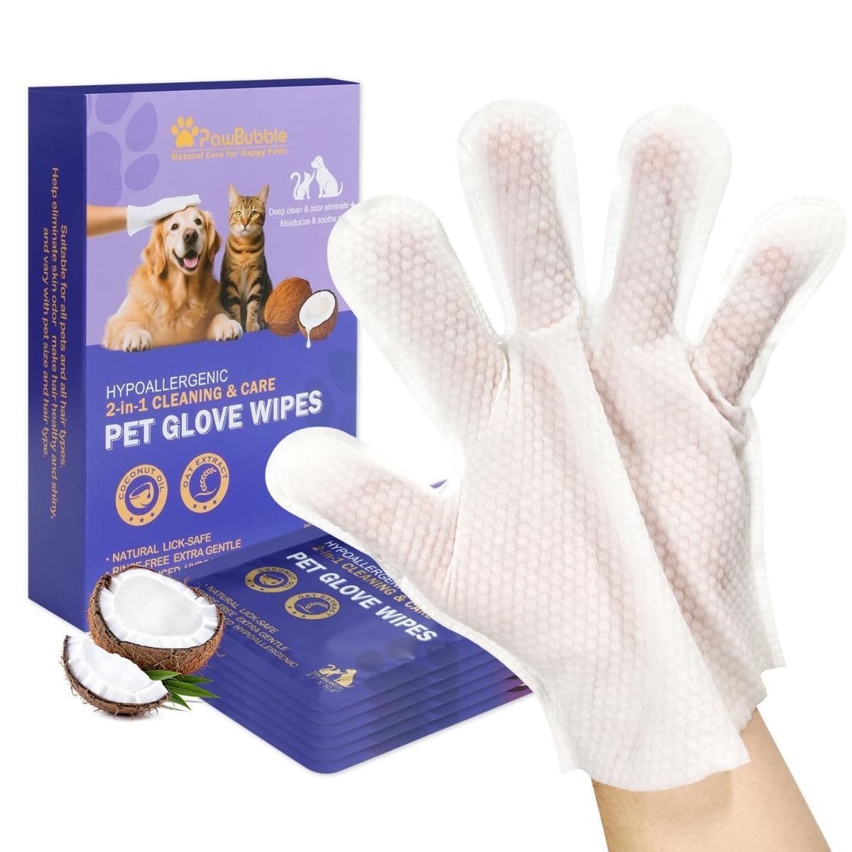Pack of 3 Hypoallergenic Pet Wipes Natural Pet Cleaning Wipes Dog And Cat Grooming Gloves, photo 1 of 7