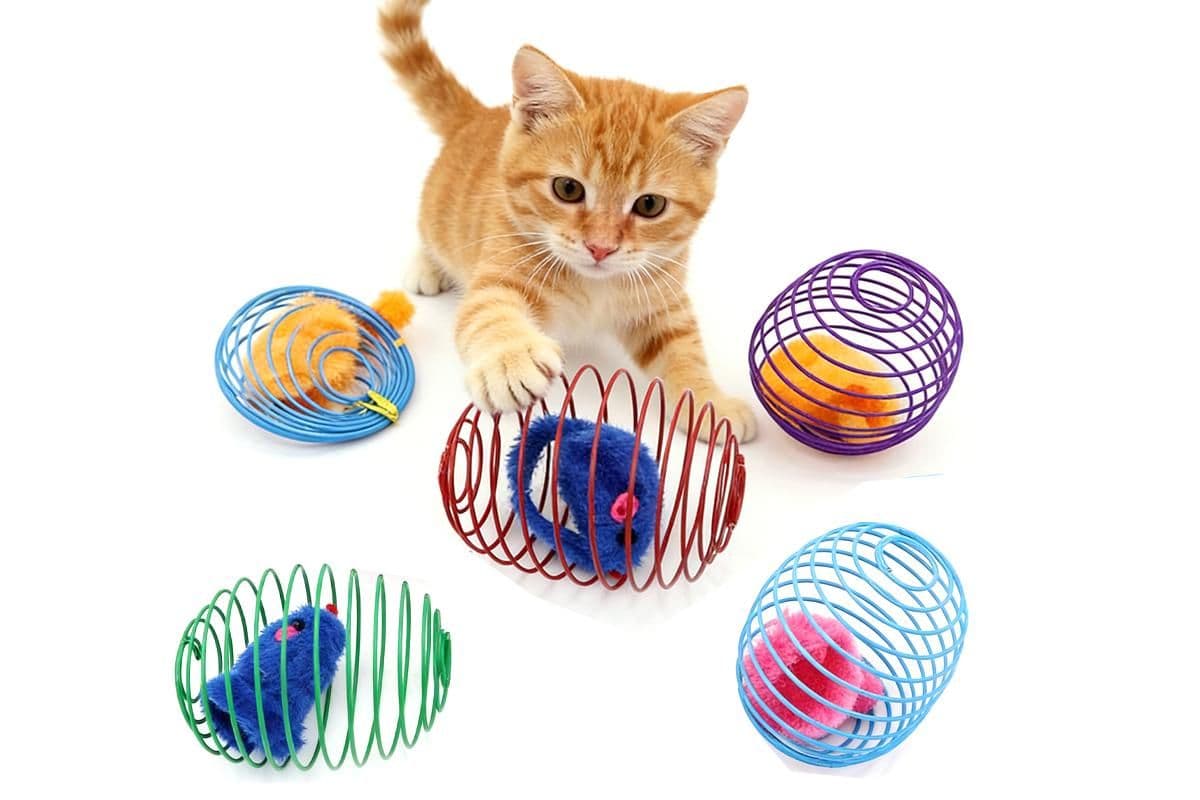 5Pcs Cat Spring Balls Toys Stretchable Rolling Balls Cat Spring Toys for Kitten, photo 1 of 7