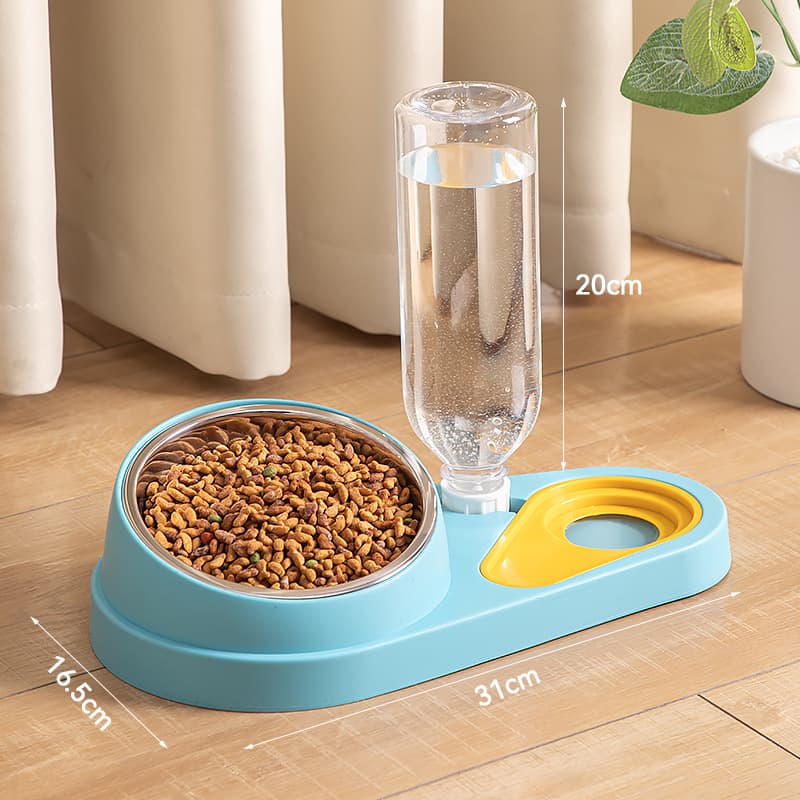 Pet Bowl Set with Automatic Gravity Water Dispenser - Stainless Steel & PP Feeder Station