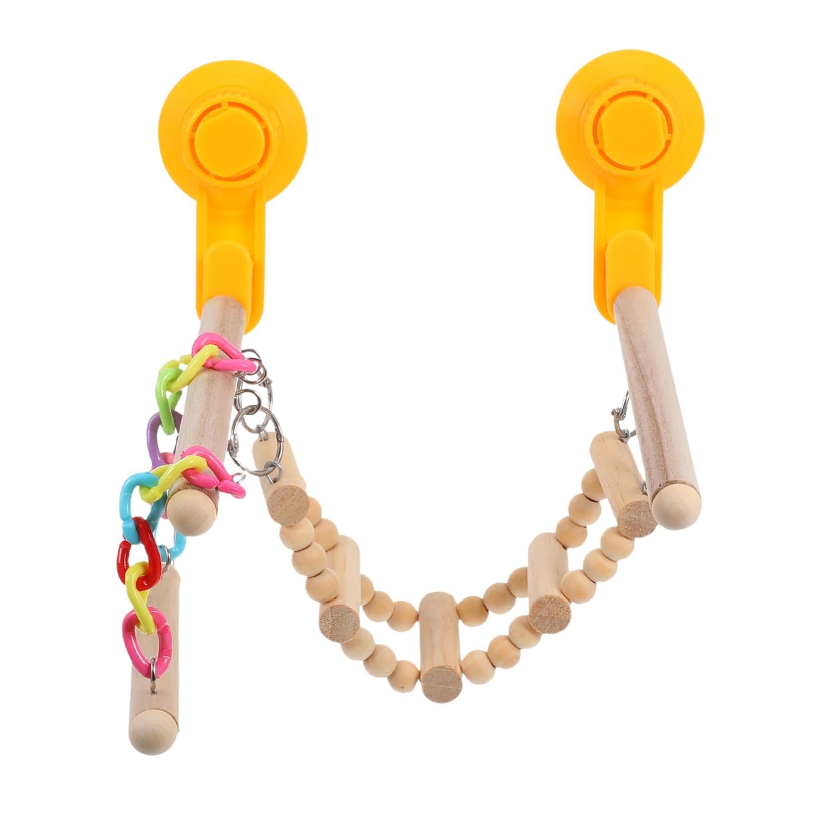 Wood Window Bird Perch Toy with Suction Cup, Climbing Ramp Ladder Platform, Enrichment Accessories Stuff for Parrot, Parakeet, Budgie, Cockatiel, photo 1 of 5