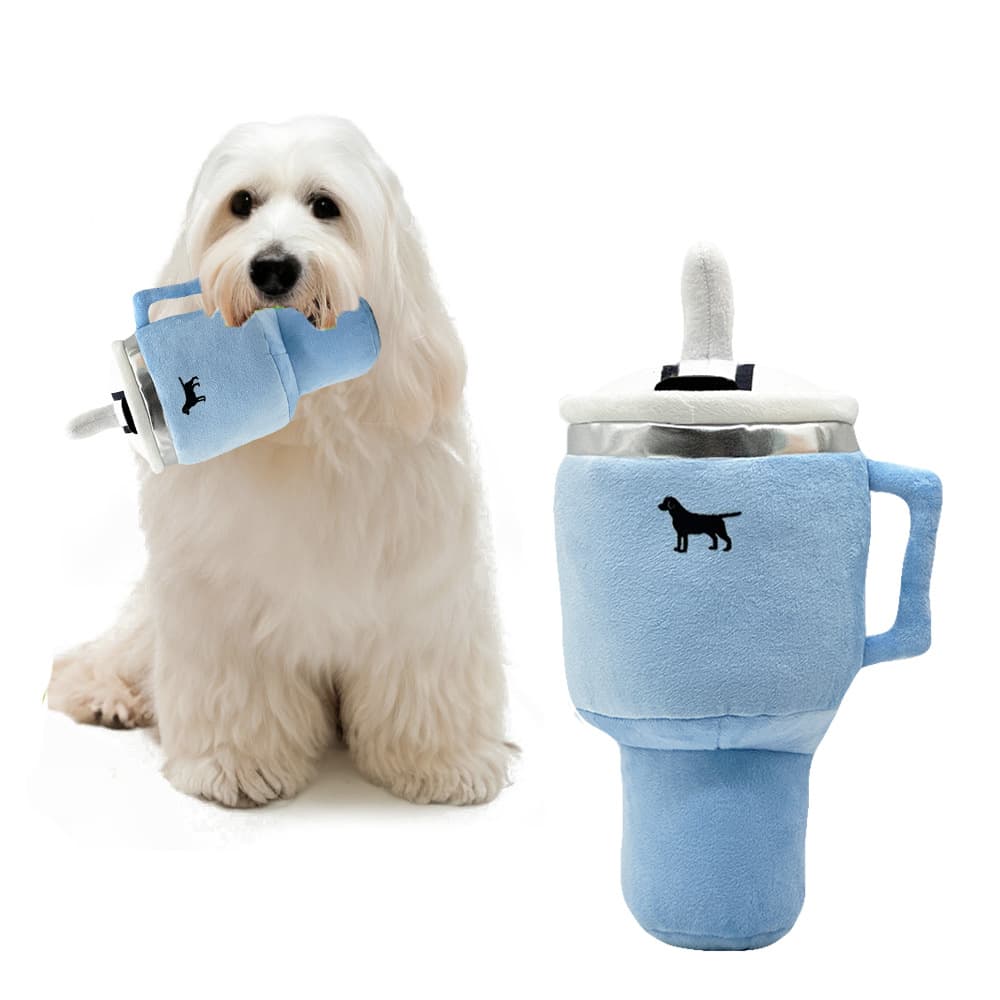 Plush Travel Mug Squeaky Dog Toy - Soft Polyester Chew Toy for Boredom Relief & Interactive Fun - 31cm